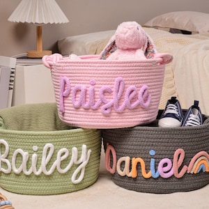Personalisierter Baby-Geschenkkorb,Seil Baumwolle Babykorb,Benutzerdefinierter Babynamenkorb,Handgemachtes Babypartygeschenk,Neugeborenengeschenk,Kinderzimmergeschenk,Spielzeugkorb