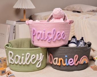 Personalized Baby Gift Basket,Rope Cotton Baby Basket,Custom Baby Name Basket,Handmade Baby Shower Gift,Newborn Gift,Nursery Gift,Toy Basket