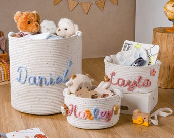 Personalized Baby Shower Gift Basket,Custom Crocheted Name Toy Organizer,Cotton Nursery Storage Bin,S-4XL Size