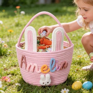 Personalized Name Basket for Kids,Custom Nursery Storage Basket,Rope Cotton Baby Gift Basket,Toy Organizer,Baby Shower Gift,Bunny Basket image 8