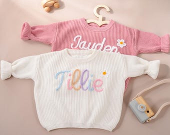 Personalized Baby Name Knit Sweater,Custom Embroidered Name Baby Sweater,Hand Embroidered Sweater,Baby Gift,Knit Sweater as Christmas gifts