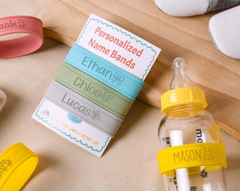 Personalized Silicone Bottle Bands,Engraved Name Cup Markers,Daycare Essentials,3 Pack,Baby Shower Gift