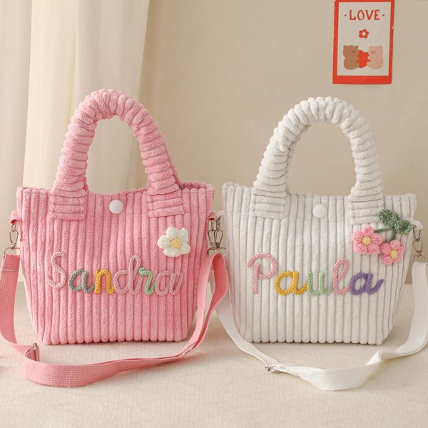 Personalized Corduroy Name Crossbody Bag,toddler purse,Corduroy Bucket Crossbody Bag,Baby Shower Gift,toddler girl purse,name handbags
