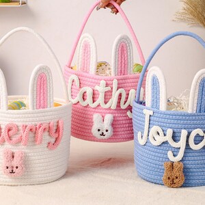 Personalized Name Basket for Kids,Custom Nursery Storage Basket,Rope Cotton Baby Gift Basket,Toy Organizer,Baby Shower Gift,Bunny Basket image 12