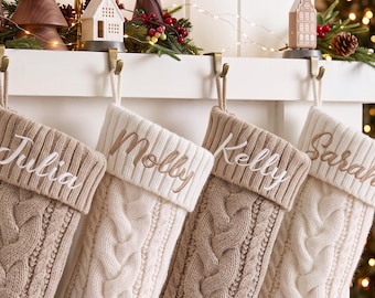 Personalized Knit Christmas Stocking,Embroidered Family Name,Holiday Present