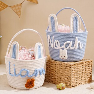 Personalized Name Basket for Kids,Custom Nursery Storage Basket,Rope Cotton Baby Gift Basket,Toy Organizer,Baby Shower Gift,Bunny Basket image 9