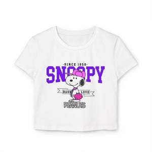 Snoopy Women's Baby Tee - Cute Cartoon Graphic Tee, Casual Wear, Fun Gift for Birthdays, Holiday Celebrations, Peanuts Lovers