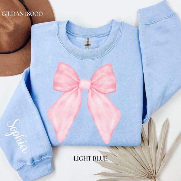 Coquette Pink Bow Sweatshirt, Custom Valentine's Day Sweatshirt, Aesthetic Sweatshirt, Custom Name Gift, Girly Valentine Gift, Gifts for Her