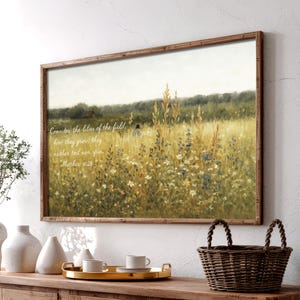 Matthew 6:28 Consider The Lilies Poster, Christian Bible Verse Faith-Based Art, Pastoral Wildflower Field Rustic Spiritual Watercolor 0602