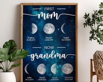 I Love You First As A Mom Moon Phases Poster, Names And Dates Family, Mothers Day Moon, Starry Night Moon, Lunar Gift Mother&#39;s Day Nb 0356
