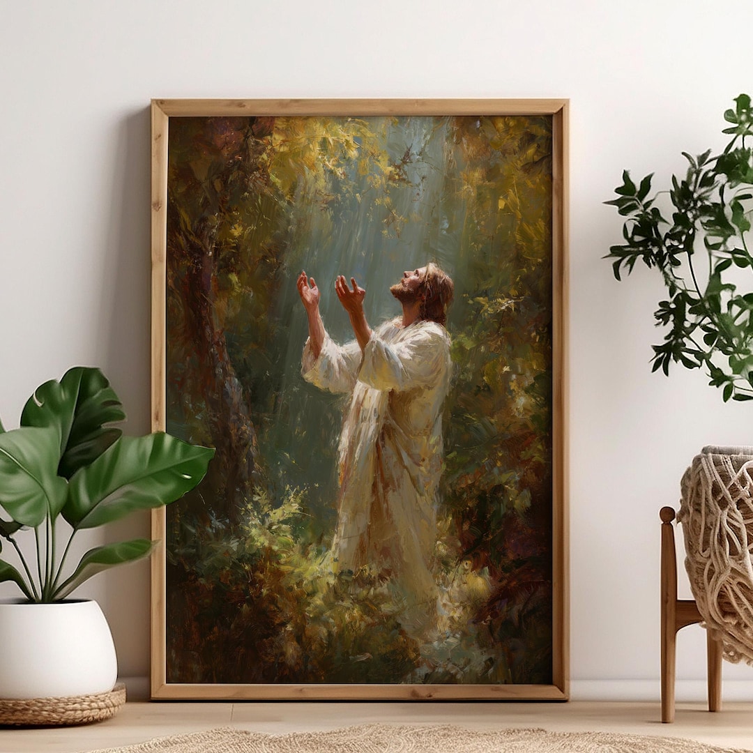 Jesus Praying in the Garden of Gethsemane Poster, Jesus Praying Art ...