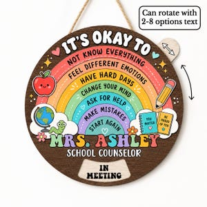 Personalized School Counselor Wooden Plaque, Custom Rotating Status Sign, Testing Door Hanger, SEL Student Support, Psychologist Gift ttnt61