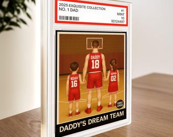 Basketball No. 1 Dad Grandpa Man & Kids Trading Card Style, Personalized Acrylic Block Plaque, Daddy's Dream Team, Father's Day Sports 0392