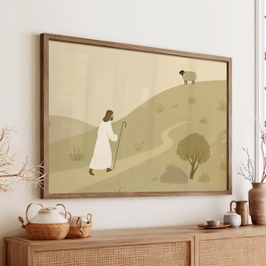 Lost Sheep Digital Download, Printable Christian Art of Jesus the Good Shepherd, Faith-Based Bible Parable Instant, Spiritual File 0621