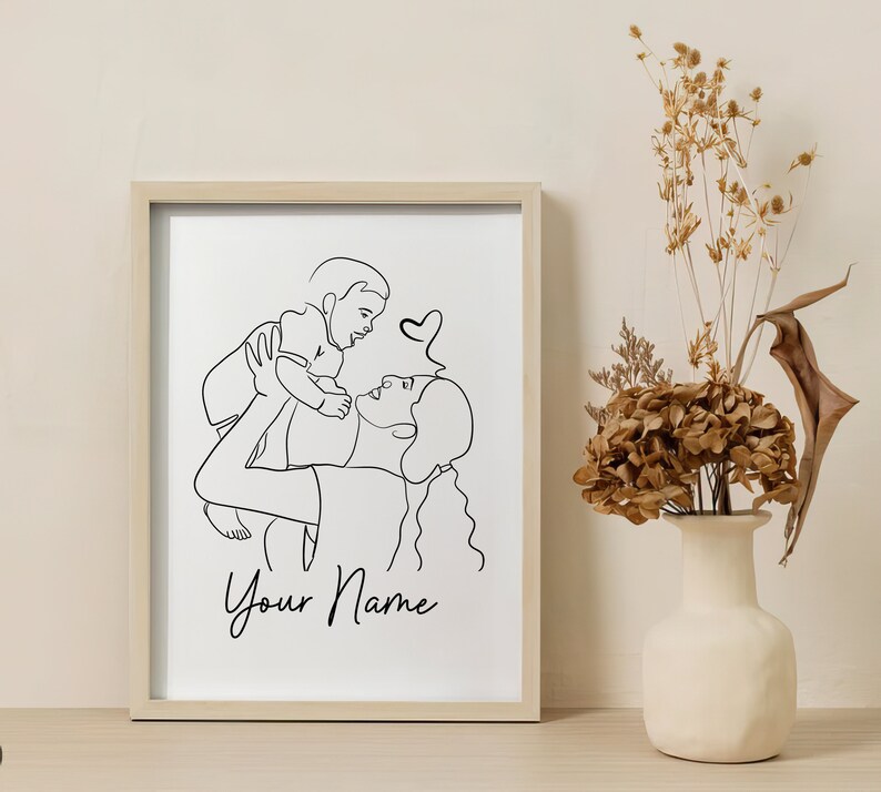 Personlig mor och barn-linjeteckning, anpassad mamma och bebis-linjeteckning, minimalistisk porträttkonst för mamma och barn, anpassad linjeteckning för mamma och bebis. bild 4
