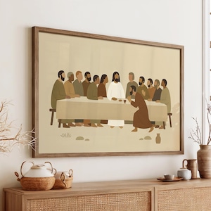 The Last Supper Digital Download File, Printable Christian Bible Art of Jesus and Disciples, Faith-Based Minimalist, Spiritual 0620