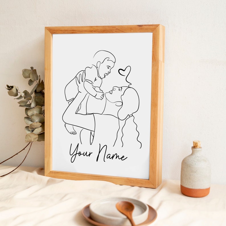 Personlig mor och barn-linjeteckning, anpassad mamma och bebis-linjeteckning, minimalistisk porträttkonst för mamma och barn, anpassad linjeteckning för mamma och bebis. bild 1
