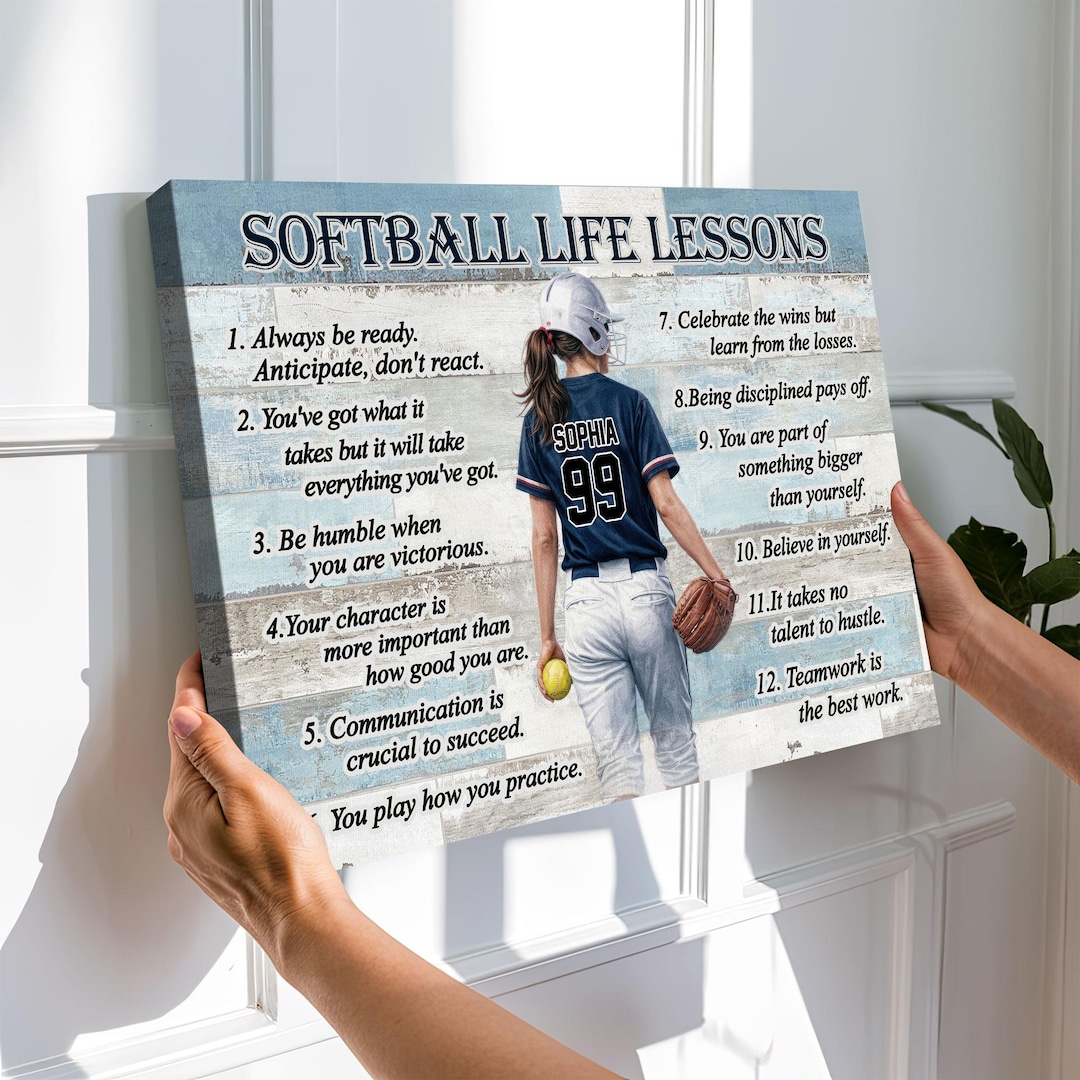 Softball Lessons Frame Personalized Softball Life Lessons Wall Art, Custom Name Softball ...