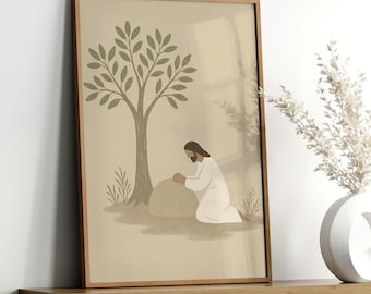 Jesus Praying in the Garden Digital Download, Printable Christian Art, Bible Inspired Gethsemane Scene, Faith-Based Spiritual File 0618
