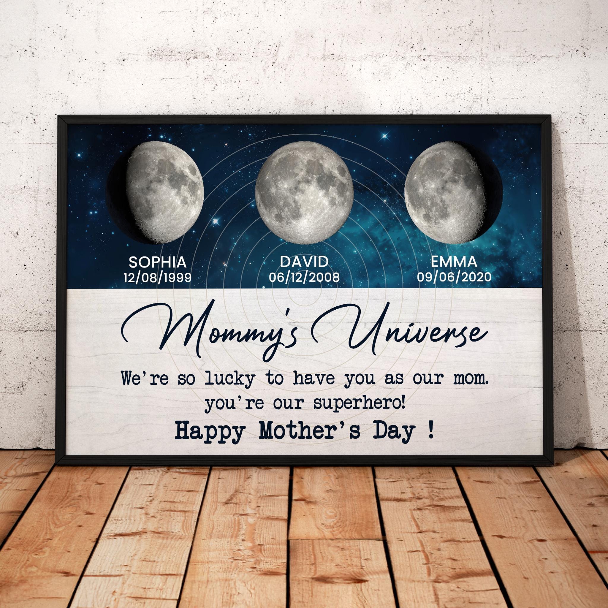 Mommy's Universe Custom Poster, Moon Phase and Kids Birthdates
