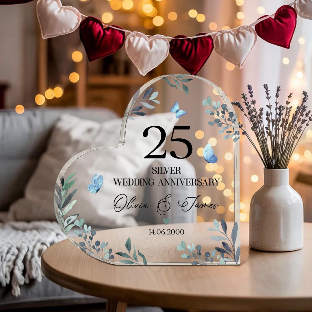 Custom 25th Wedding Anniversary Gift, Silver Anniversary Heart Acrylic ...