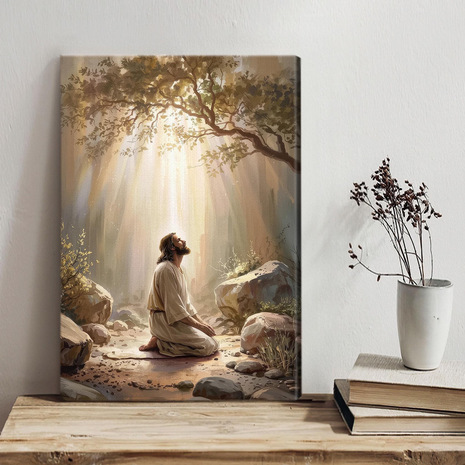 Jesus Praying in Garden of Gethsemane Canvas Wall Art, Christian Prayer ...