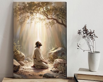 Garden of Gethsemane Canvas, Jesus Praying, Christian Decor, Bible Verse Canvas, Jesus Religious Poster, Inspirational Christian Nb 0307