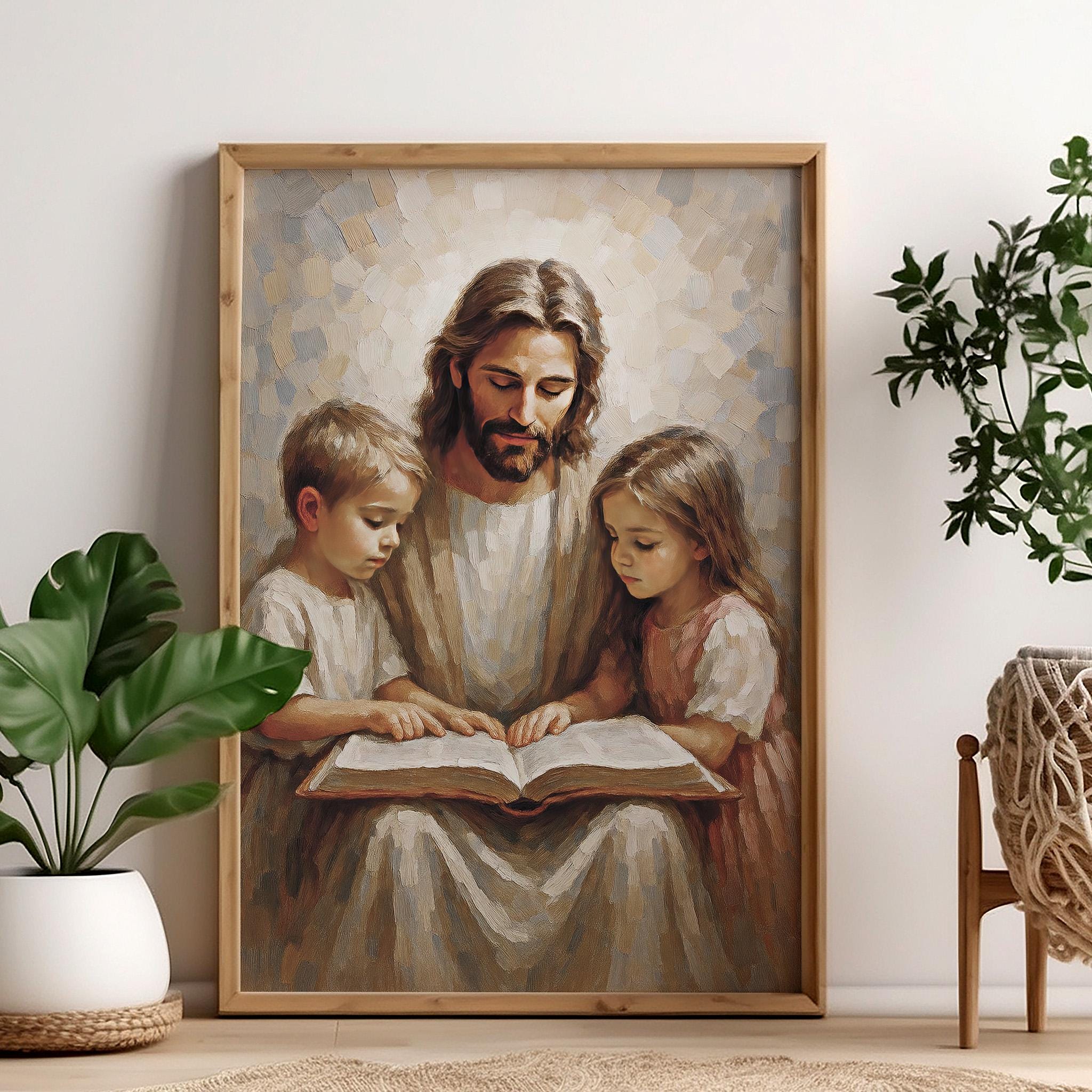 Jesus Reading Bible With Children Digital Art, Christian Family ...