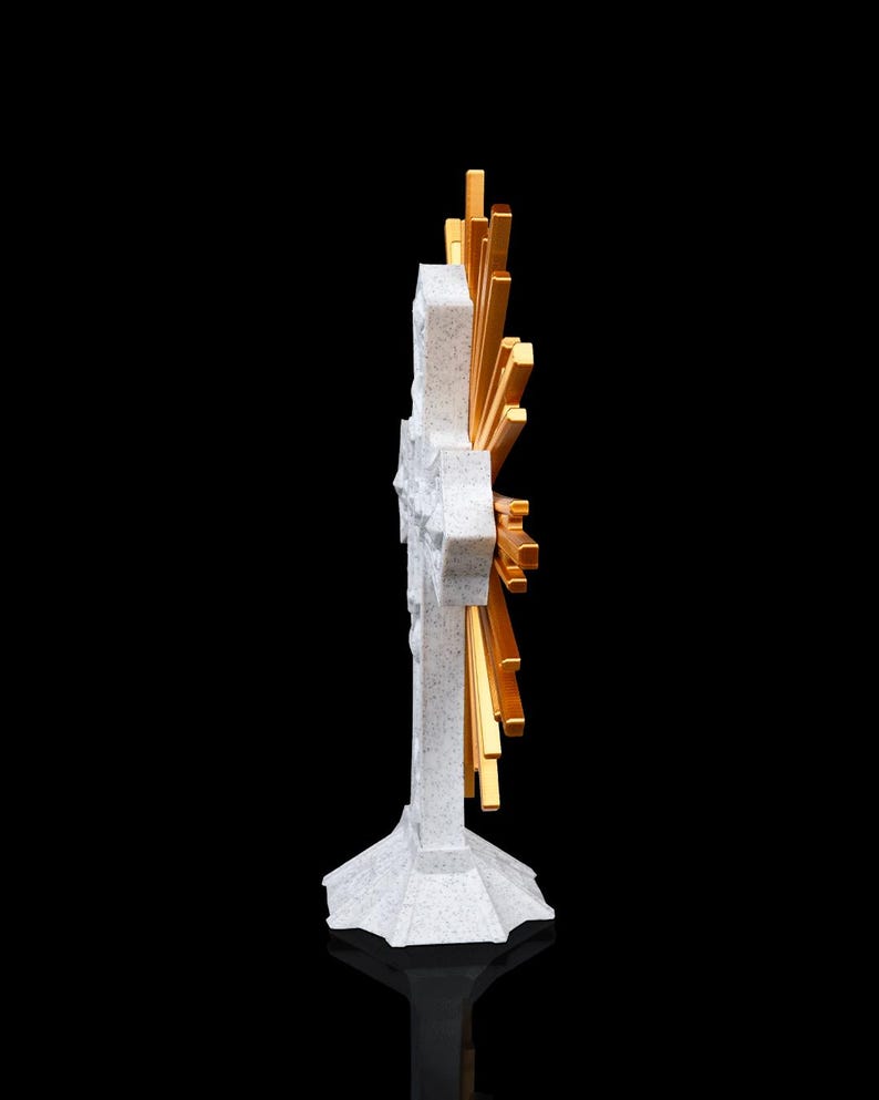 Sacred Cross Sculpture – 3D Printed Christian Decor With Radiant Halo ...