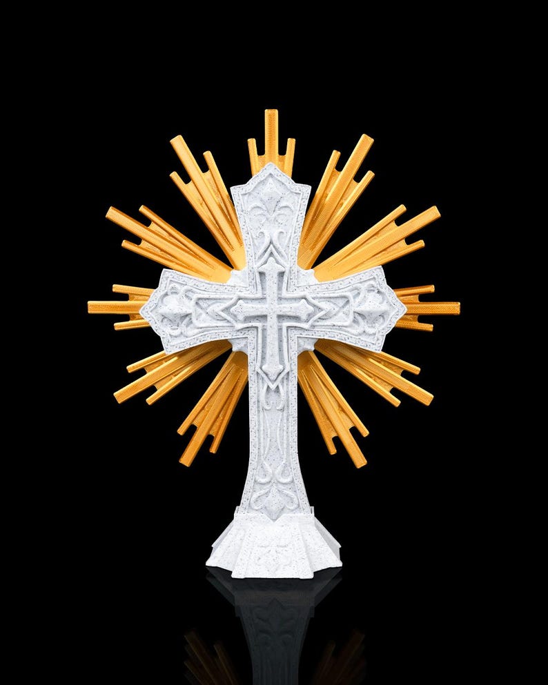 Sacred Cross Sculpture – 3D Printed Christian Decor With Radiant Halo ...