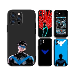 May include: A selection of black phone cases with Nightwing comic book designs. The cases display Nightwing character art, a blue Nightwing logo, and action scenes with the text "NIGHTWING" and "RICHARD GRAYSON".
