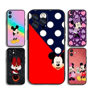 Custodia per telefono con personaggio dei cartoni animati sorridente di Topolino / Stile animazione retrò / Per iPhone e Samsung