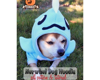 Narwhal Dog Hoodie Costume MED - XL Pdf Pattern and full tutorial