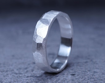 Handmade Hammered Fine Silver Band |  Karesansui Ring