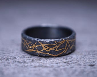 Lingering Threads Memorial Ring | 999 Silver & 24K Gold Leaf, Handmade Remembrance Ring