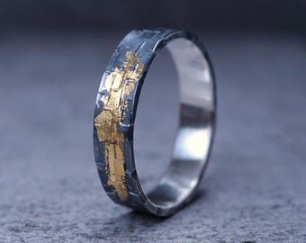 Champion Ring | Handmade Fine Silver Ring | 24K Gold Leaf, Custom Engraved