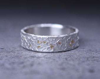 Eternal Sakura Ring | Textured Fine Silver Band with Gold Leaf Accents
