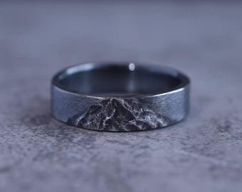Handmade Textured Mountain Ring | Unique Ring Personalized Ring | Custom Engraved 999 Fine Silver Mens Ring | Promise Ring  | Gift for Him