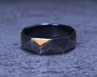 Celestial Facet Ring | a unique ring with three surface finishes — textured, polished, gold leaf | 999 Fine Silver Ring | Gift for Him/Her