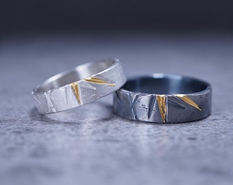 Handcrafted 999 Silver Couple Rings – Symbiotic Bamboo, 24K Gold Leaf
