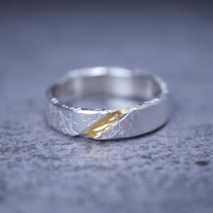Kintsugi Silver Band | A pure and powerful take on the ancient Japanese art of Kintsugi in 999 Silver and 24K Gold | Gift for Him/Her