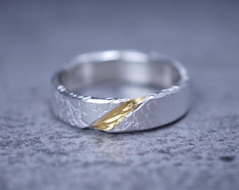 Kintsugi Silver Band | A pure and powerful take on the ancient Japanese art of Kintsugi in 999 Silver and 24K Gold | Gift for Him/Her