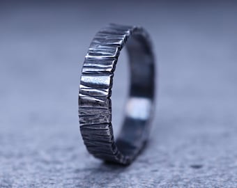 Handmade Hammered Fine Silver Ring | Oxidized Textured Band