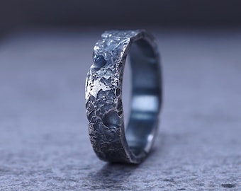 999 Fine Silver Moon Surface Crater Ring | Textured Hammered Band