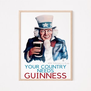 Vintage Guinness Poster: Uncle Sam Irish Pub Art (Digital Download)