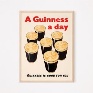 Una Guinness al día - Póster digital vintage original, descarga instantánea, Irlanda, irlandés, impresión de calidad, pub, bar, regalo, divertido, impresión digital