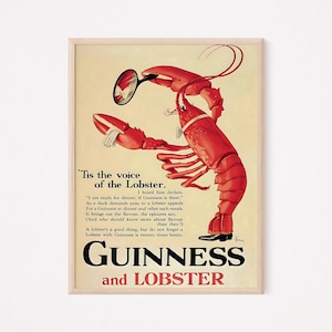 Guinness Lobster Vintage Print: Unique Pub Bar Art (Digital Download)