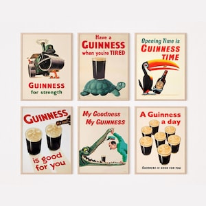 Guinness Original Vintage 6 x Digital Poster Bundle | Unique Pub Art | Vintage Home Decor | Instant Download | Perfect for Gifts & Wall Art