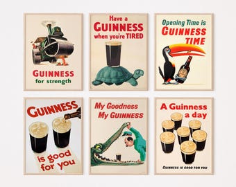 Guinness Original Vintage 6 x Digital Poster Bundle | Unique Pub Art | Vintage Home Decor | Instant Download | Perfect for Gifts & Wall Art