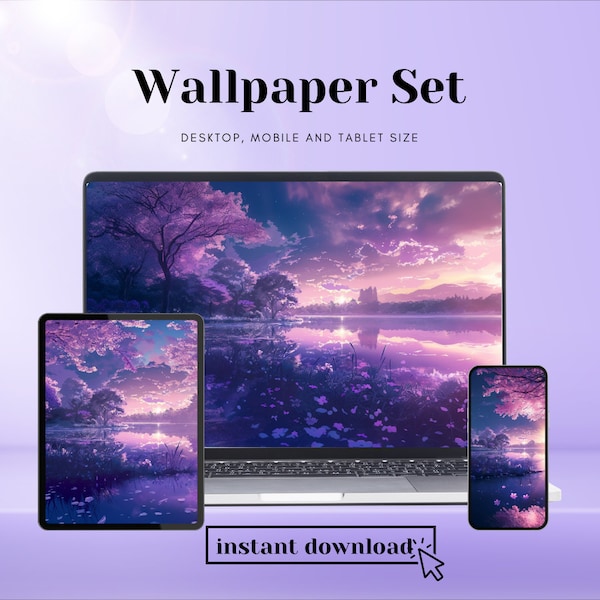 Kawaii purple black nature Relaxing background wallpaper tablet mobile desktop bundle